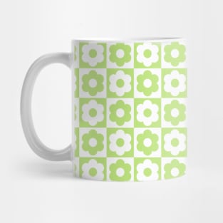 Green and White Checkered Flower Pattern Mug